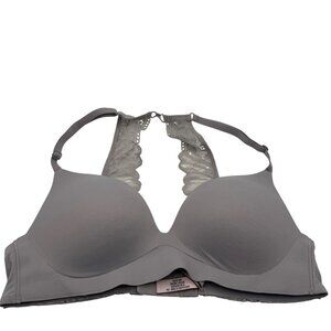 Victorias Secret Wireless Lace Trim Back Closure Bra Gray 34B Adjustable Straps